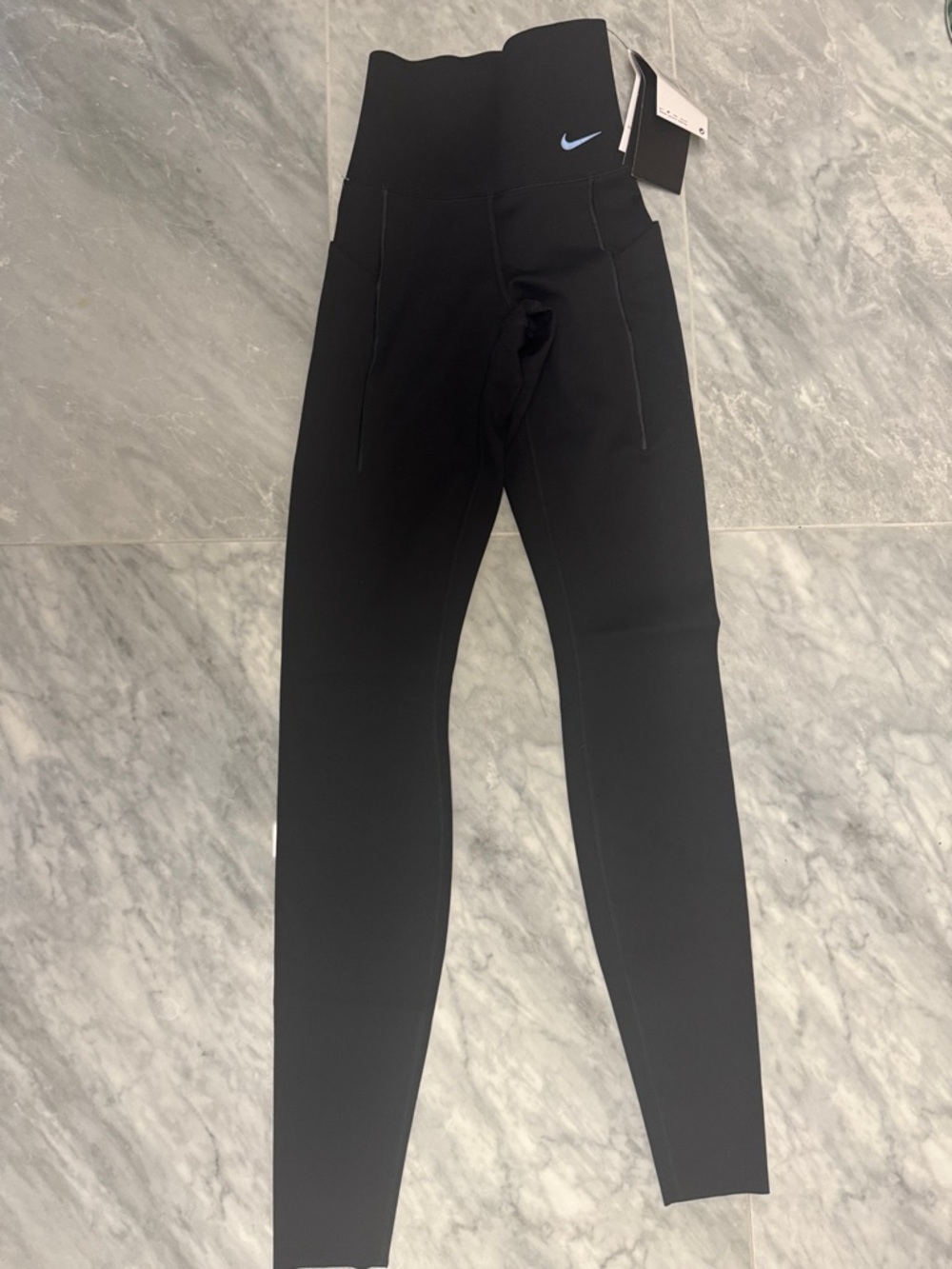Nike Black High-Rise Leggings with Light Blue Swoosh